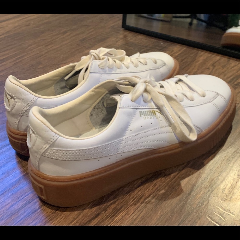 White Puma Basket Platform Sneakers